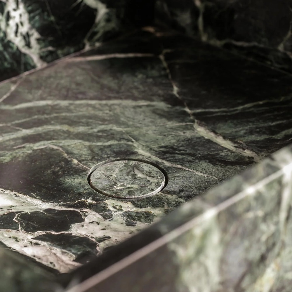 Lavabo de pedestal de mármol Verde Alpi