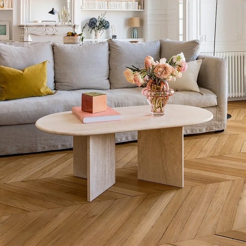 Oval Travertine Coffee Table