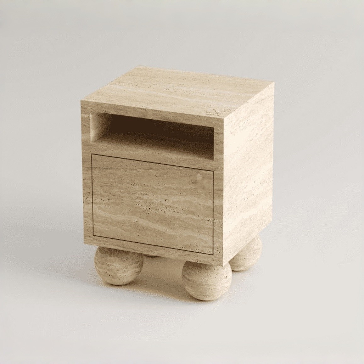 Beige Travertine Bedside Table