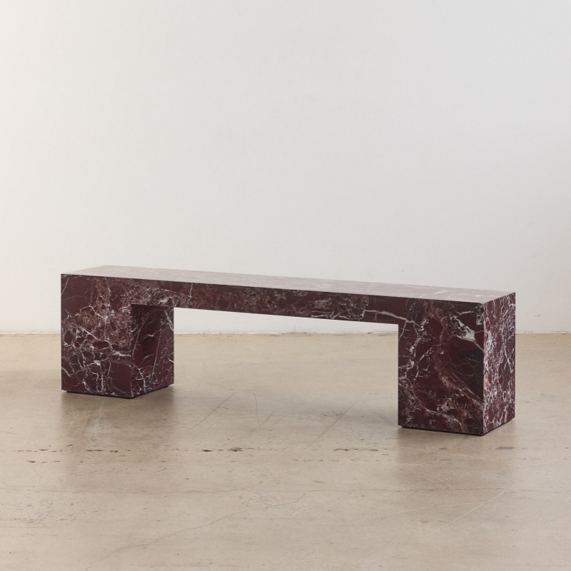 Front view of Burgundy Marble Rectangular Bench - minimalist monolithic stone furniture