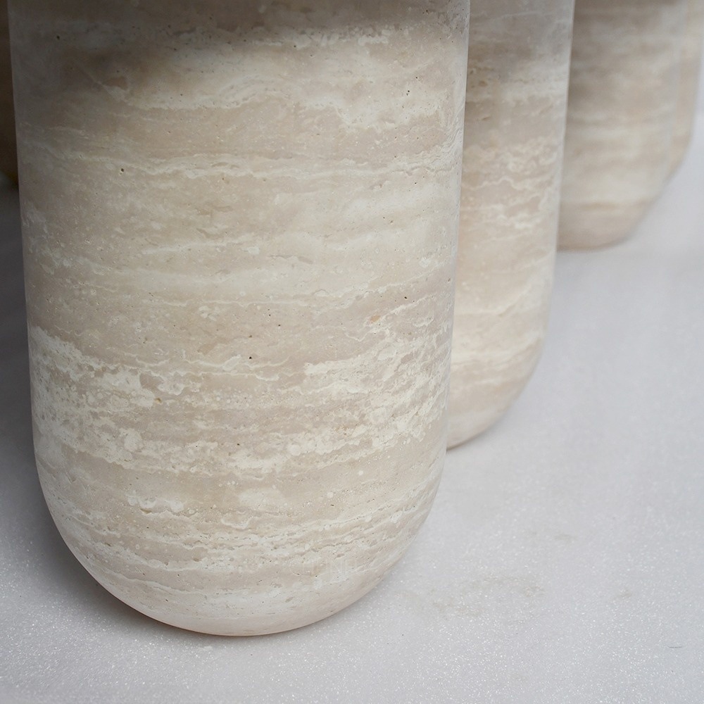 Sculptural Travertine Coffee Table with Rounded Edges & Recessed Top - Minimalist Organic Design