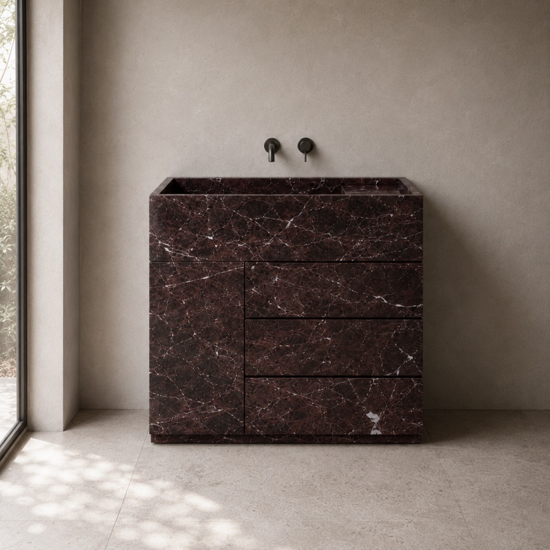 Rosso Levanto style marble vanity cabinet with drawers for modern bathroom
